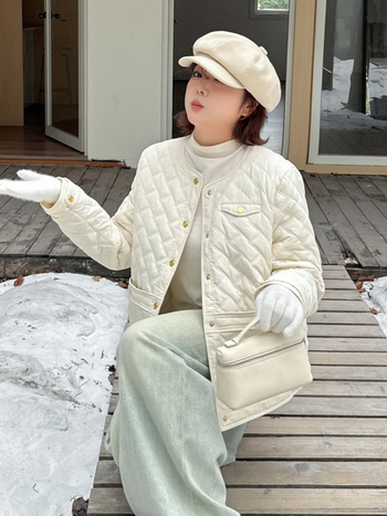 Дамско зимно квилтово памучно яке с диамантен модел, кръгло деколте, свободен силует, зима 2025