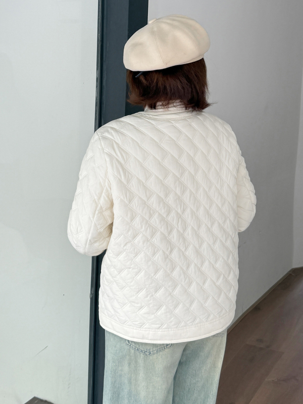 Дамско зимно квилтово памучно яке с диамантен модел, кръгло деколте, свободен силует, зима 2025