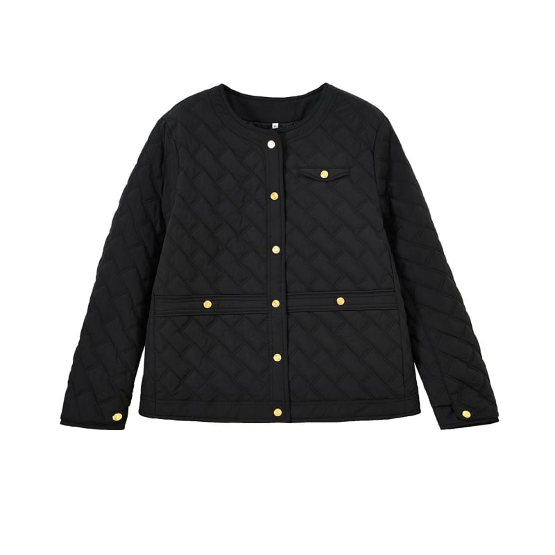 Дамско зимно квилтово памучно яке с диамантен модел, кръгло деколте, свободен силует, зима 2025