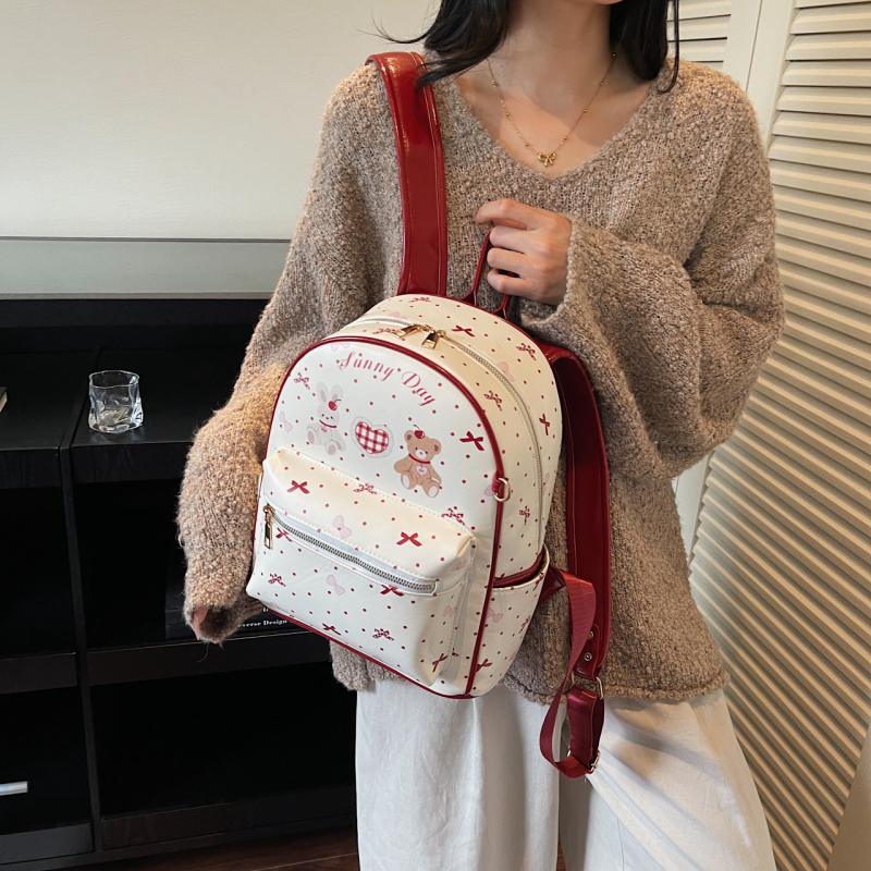 Ruksak za casual putovanja s otiskom mačke, PU materijal, zatvarač na zip, džep za telefon, vodootporan i otporan na krađu, velika kapaciteta