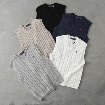 Póni hímzéses kötött mellény, ujjatlan, V-nyakú, uniszex, 100% pamut, minden szezonra