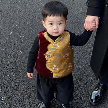 Παιδικό γιλέκο σε κινεζικό στυλ Τανγκ, παχύ ύφασμα από βαμβακο-πολυεστέρα μείγμα, 100% πολυεστέρας, κατάλληλο για παιδιά 3–8 ετών (100–140 εκ.)