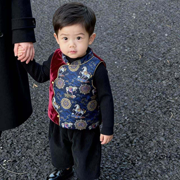 Παιδικό γιλέκο σε κινεζικό στυλ Τανγκ, παχύ ύφασμα από βαμβακο-πολυεστέρα μείγμα, 100% πολυεστέρας, κατάλληλο για παιδιά 3–8 ετών (100–140 εκ.)