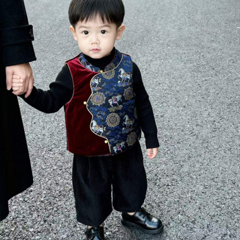 Παιδικό γιλέκο σε κινεζικό στυλ Τανγκ, παχύ ύφασμα από βαμβακο-πολυεστέρα μείγμα, 100% πολυεστέρας, κατάλληλο για παιδιά 3–8 ετών (100–140 εκ.)