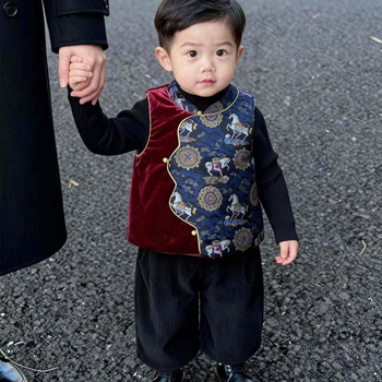 Παιδικό γιλέκο σε κινεζικό στυλ Τανγκ, παχύ ύφασμα από βαμβακο-πολυεστέρα μείγμα, 100% πολυεστέρας, κατάλληλο για παιδιά 3–8 ετών (100–140 εκ.)