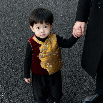 Παιδικό γιλέκο σε κινεζικό στυλ Τανγκ, παχύ ύφασμα από βαμβακο-πολυεστέρα μείγμα, 100% πολυεστέρας, κατάλληλο για παιδιά 3–8 ετών (100–140 εκ.)