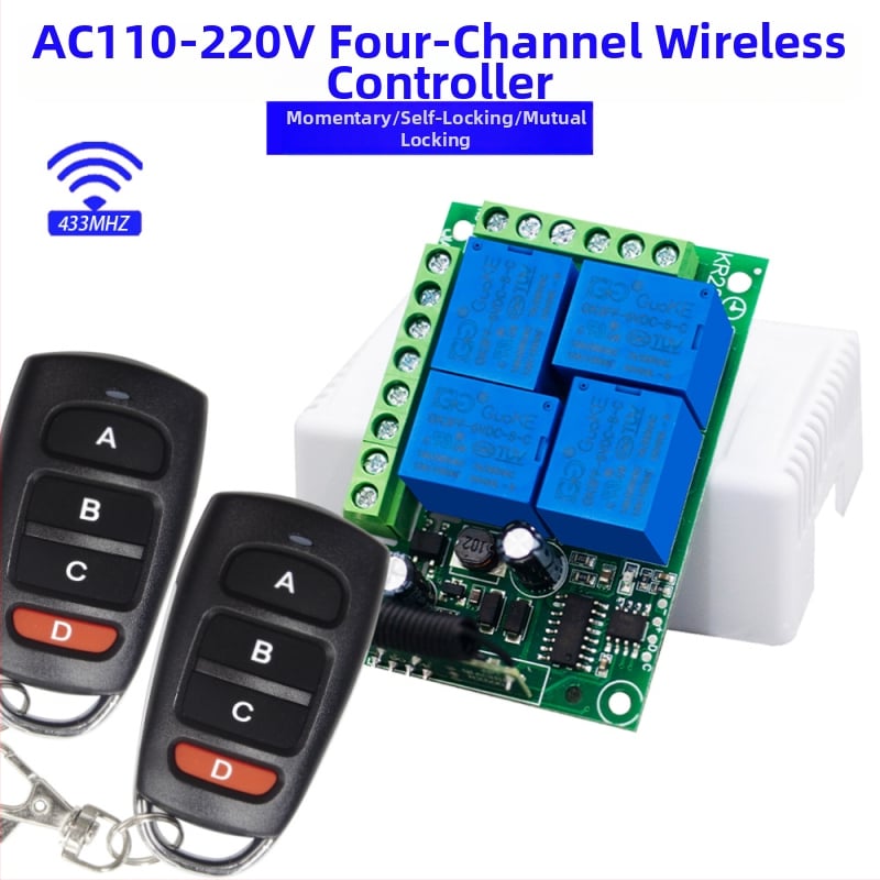 433MHz četiri-kanalni bežični prekidač upravljački modul za 110–220V relej