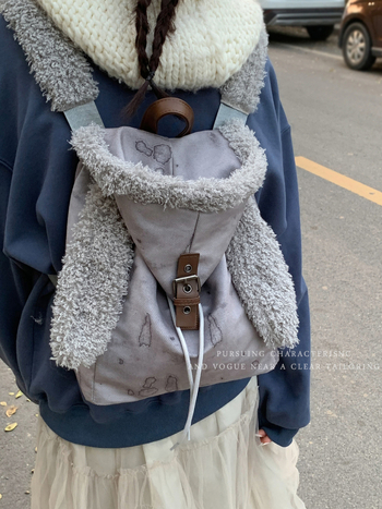 Ruksak u korejskom stilu, casual, velikog kapaciteta, pliš dizajn s ušima zeca i zatvaranje šnuralom