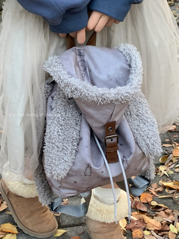 Ruksak u korejskom stilu, casual, velikog kapaciteta, pliš dizajn s ušima zeca i zatvaranje šnuralom