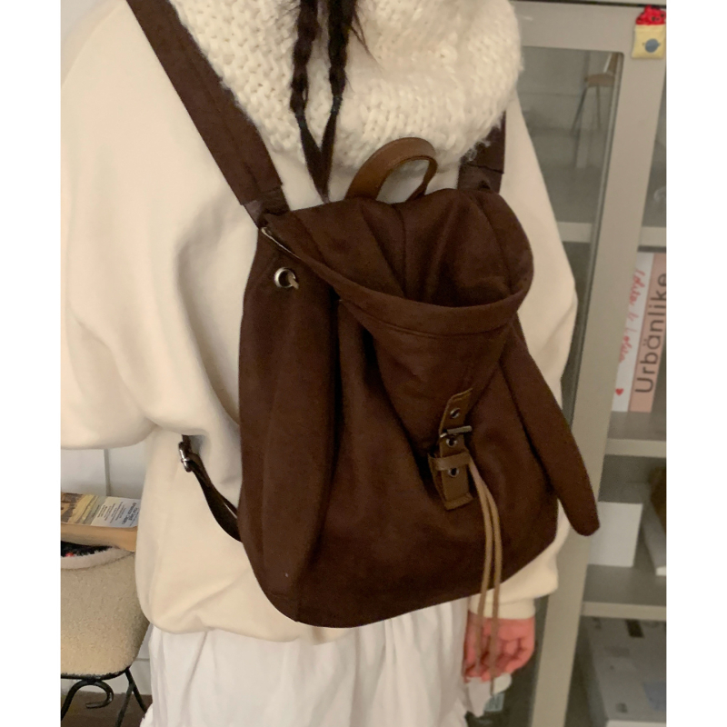 Ruksak u korejskom stilu, casual, velikog kapaciteta, pliš dizajn s ušima zeca i zatvaranje šnuralom