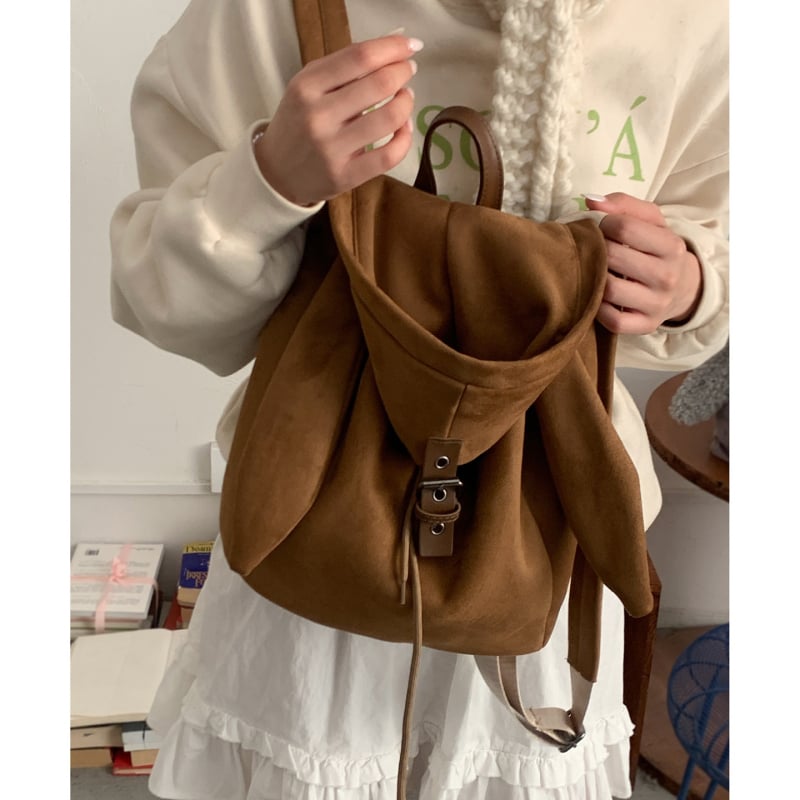 Ruksak u korejskom stilu, casual, velikog kapaciteta, pliš dizajn s ušima zeca i zatvaranje šnuralom