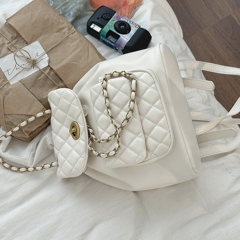 PU ruksak s lančanim bucket dizajnom, gradski jednostavan stil, ljeto 2024, podstava poliester, zatvoren način otvaranja, mekana konstrukcija