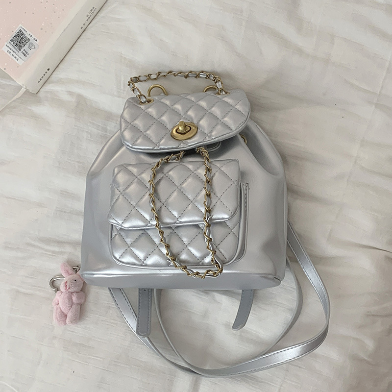 PU ruksak s lančanim bucket dizajnom, gradski jednostavan stil, ljeto 2024, podstava poliester, zatvoren način otvaranja, mekana konstrukcija