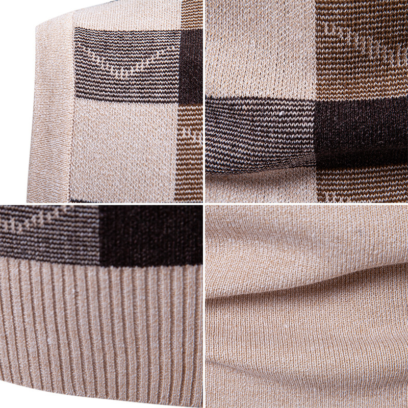 Férfi V-nyakú kötött mellény, rácsos mintával, ujj nélküli, szűkített fazon