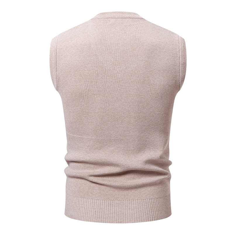 Férfi V-nyakú kötött mellény, rácsos mintával, ujj nélküli, szűkített fazon