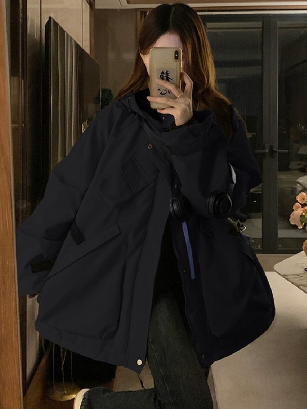 Дамско парка яке със quilted подплата, качулка и цип, средна дължина, зимна колекция 2025