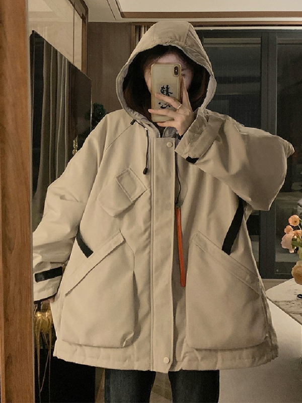 Дамско парка яке със quilted подплата, качулка и цип, средна дължина, зимна колекция 2025