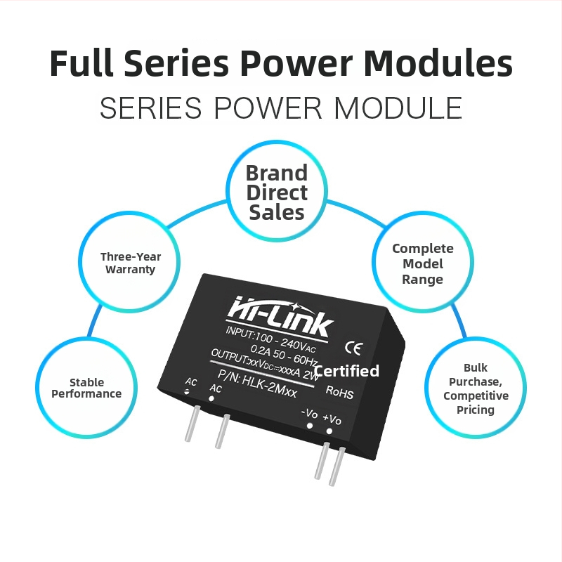 AC-DC napájací modul 2W séria, vstup 220V AC, výstup DC 3.3/5/9/12/15/24V, jednosmerný výstup s reguláciou znižovania napätia