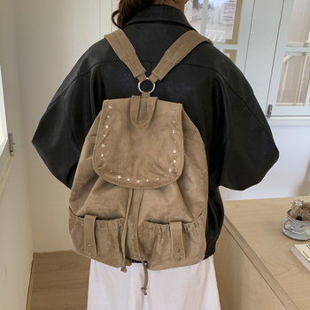 Benlan ženski ruksak od semiša, velika zapremina, s klapom, poliesterom podstavom, jesen 2025