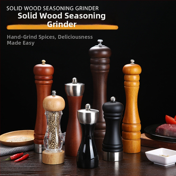 Măcinător manual din lemn pentru piper pudră și sare de mare | recipient pentru condimente, compatibil cu condimente solide, design modern minimalist