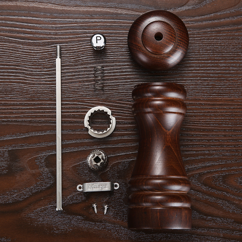 Măcinător manual din lemn pentru piper pudră și sare de mare | recipient pentru condimente, compatibil cu condimente solide, design modern minimalist