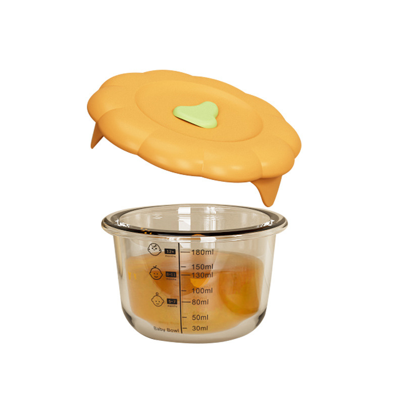 Dječja staklena zdjela za pohranu i kuhanje na paru – mikrovalna, okrugla, kapacitet ispod 300 ml, set sa žlicom