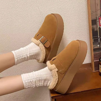 Ženske Birkenstock stil papuča s debelim potplatom, pliš gornji dio, umjetna pliš unutrašnjost, gumeni potplat, visina pete 6-8 cm, zimsko izdanje 2025