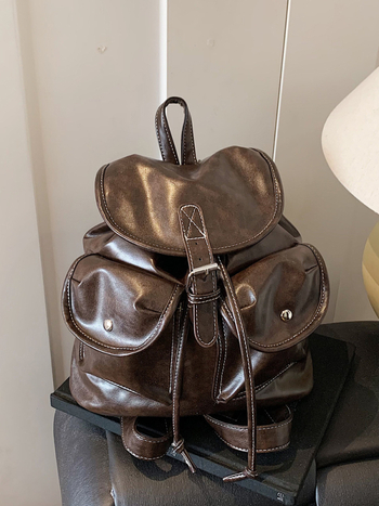 Ženski ruksak - velik kapacitet, urban minimalistički stil, PU materijal, zatvaranje poklopcem, unutarnja džep za dokumente, prozračan