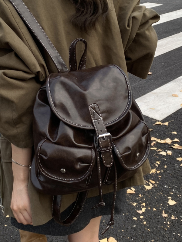 Ženski ruksak - velik kapacitet, urban minimalistički stil, PU materijal, zatvaranje poklopcem, unutarnja džep za dokumente, prozračan