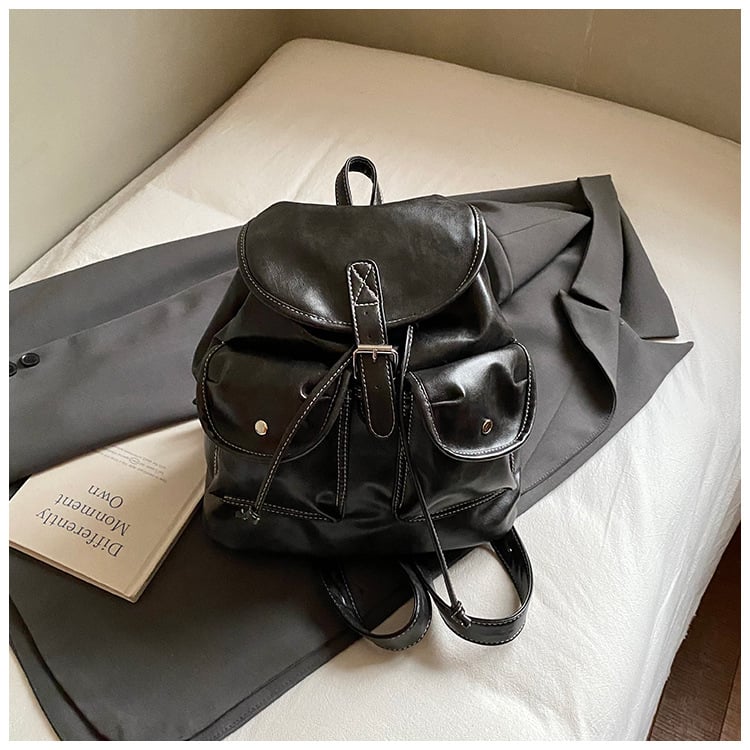 Ženski ruksak - velik kapacitet, urban minimalistički stil, PU materijal, zatvaranje poklopcem, unutarnja džep za dokumente, prozračan