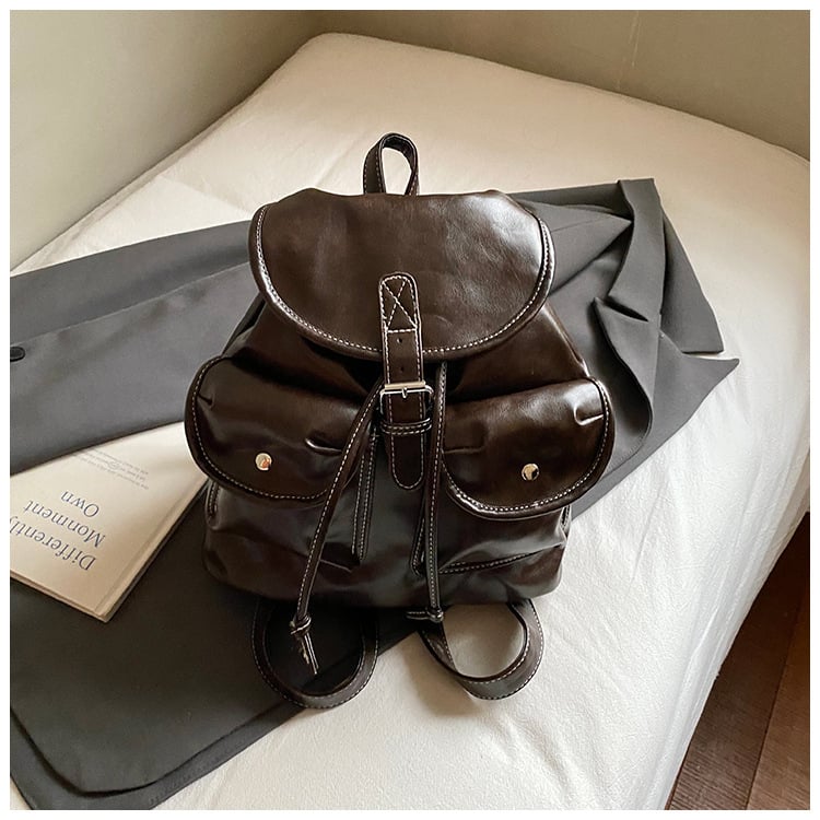 Ženski ruksak - velik kapacitet, urban minimalistički stil, PU materijal, zatvaranje poklopcem, unutarnja džep za dokumente, prozračan