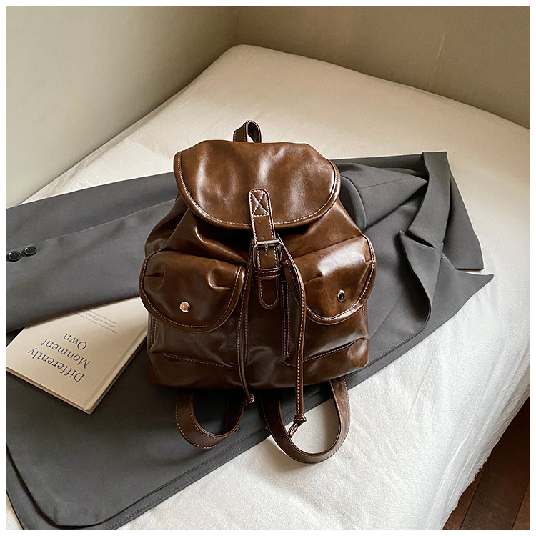 Ženski ruksak - velik kapacitet, urban minimalistički stil, PU materijal, zatvaranje poklopcem, unutarnja džep za dokumente, prozračan