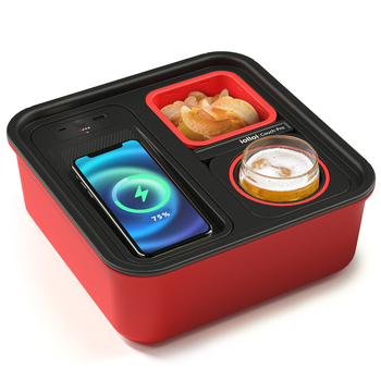 Višenamjenska kutija za grickalice s držačem čaše i bežičnim punjenjem, ABS+PP, kvadratnog oblika, za unutarnju i vanjsku upotrebu