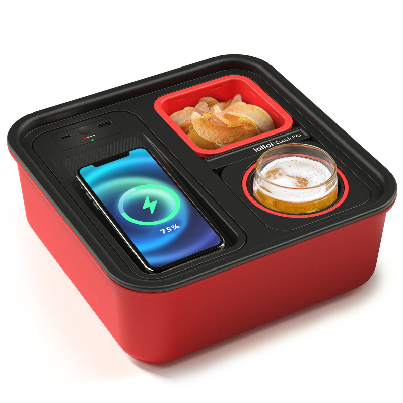 Višenamjenska kutija za grickalice s držačem čaše i bežičnim punjenjem, ABS+PP, kvadratnog oblika, za unutarnju i vanjsku upotrebu