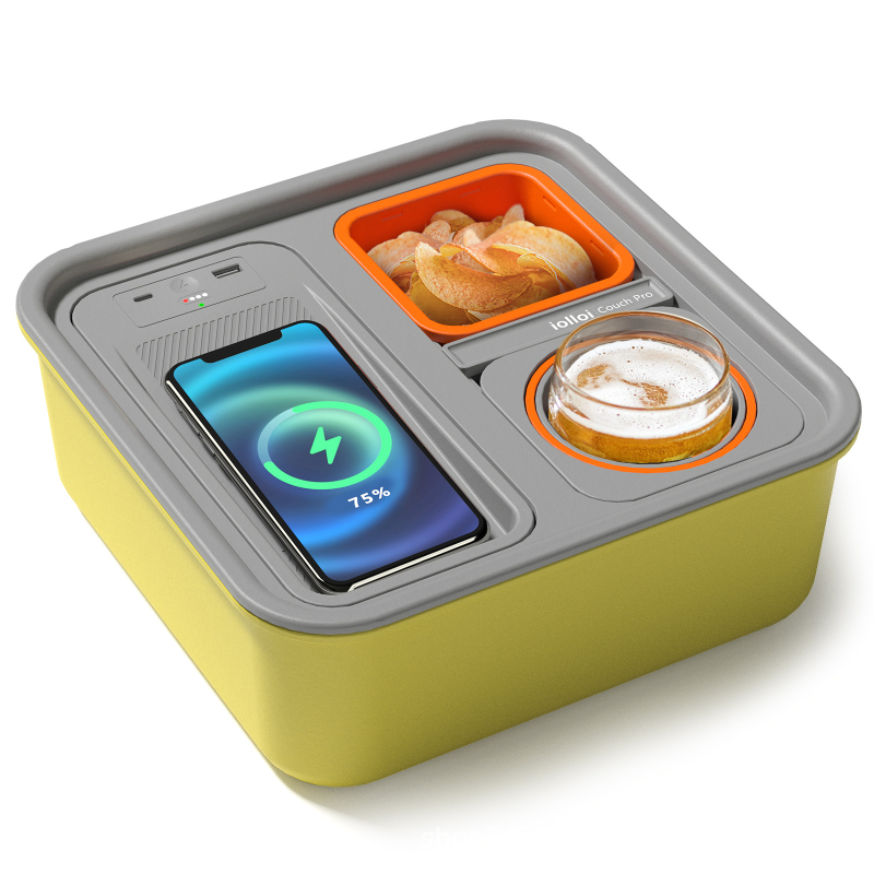 Višenamjenska kutija za grickalice s držačem čaše i bežičnim punjenjem, ABS+PP, kvadratnog oblika, za unutarnju i vanjsku upotrebu