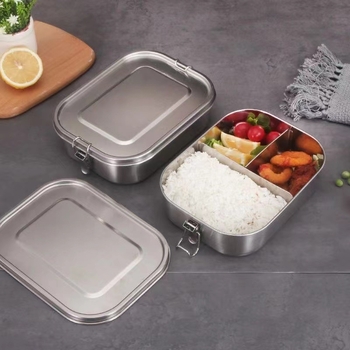 Pravokutna kutija za obrok od nehrđajućeg čelika 304, s tri odjeljka, otporna na propuštanje, mikrovalna pećnica