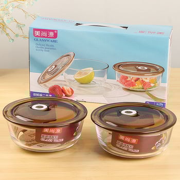 Set staklenih posuda za čuvanje svježine (2–3 komada) – okrugli, kapacitet 501–800 ml, moderni minimalistički stil, otisnuto logo