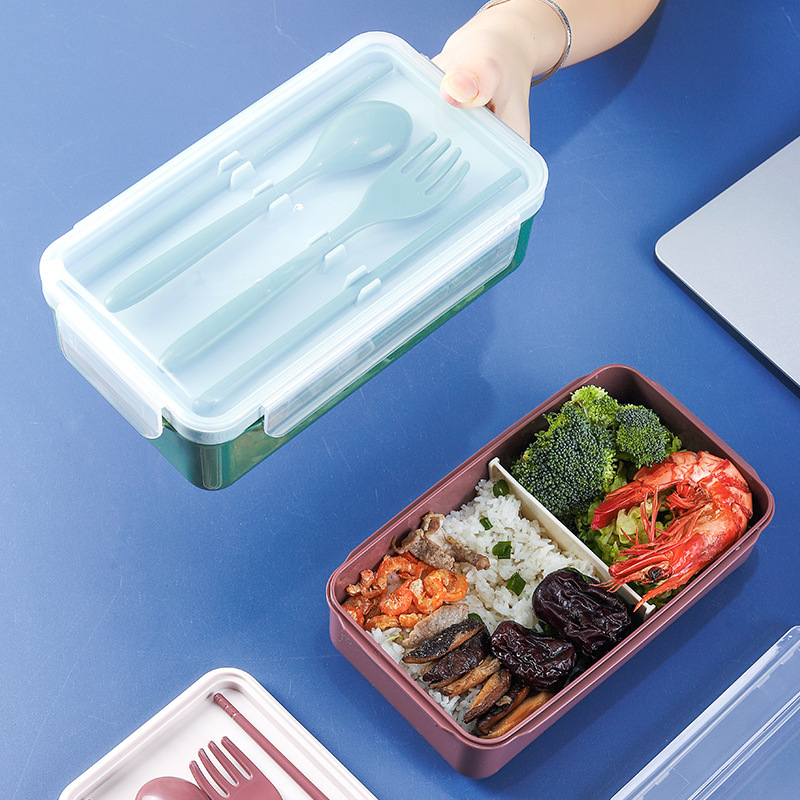 Plastična kutija za ručak s odjeljcima, pravokutna, 800–1000 ml, mikrovalna kompatibilna, zatvorena