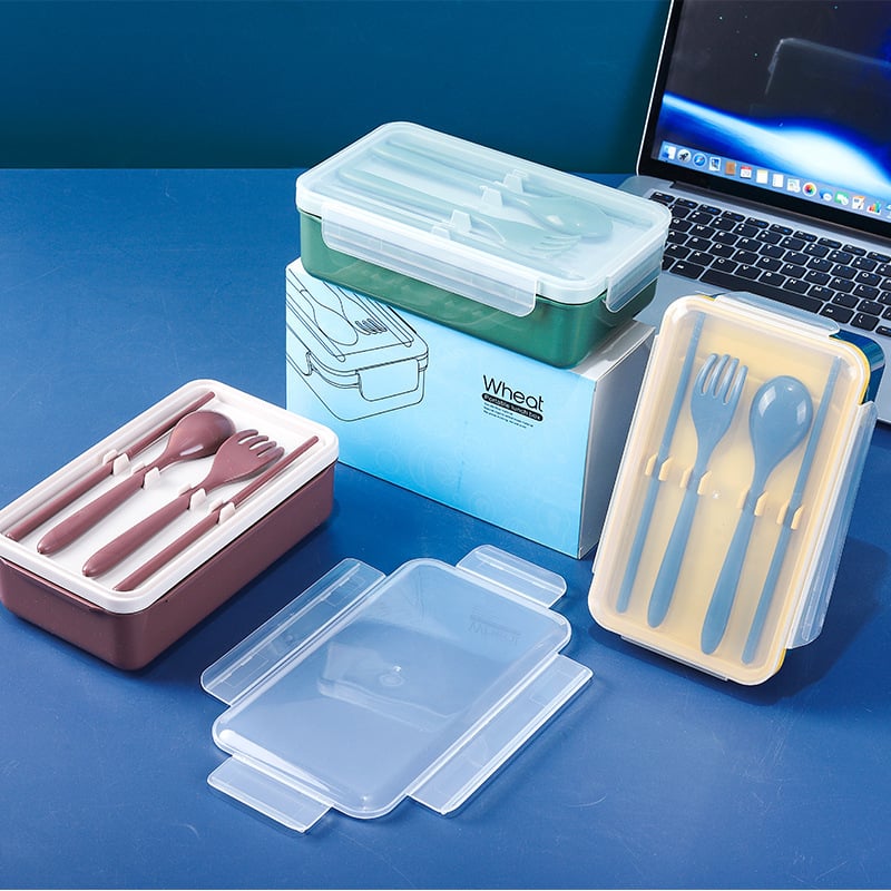 Plastična kutija za ručak s odjeljcima, pravokutna, 800–1000 ml, mikrovalna kompatibilna, zatvorena