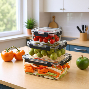 Κουτί διατήρησης τροφίμων με καπάκι, αποθήκευση λαχανικών και φρούτων, διαφανές πλαστικό, σφραγιζόμενο