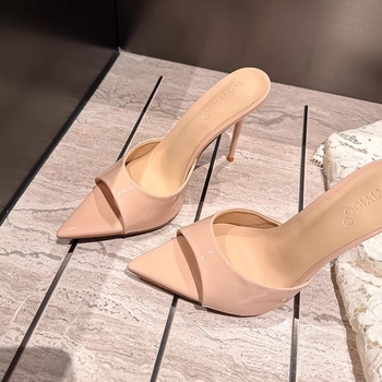 Ženske sandale s jednim remenom, špicastim vrhom, uskim petama 6–8 cm, gumom potplatom, korejski stil