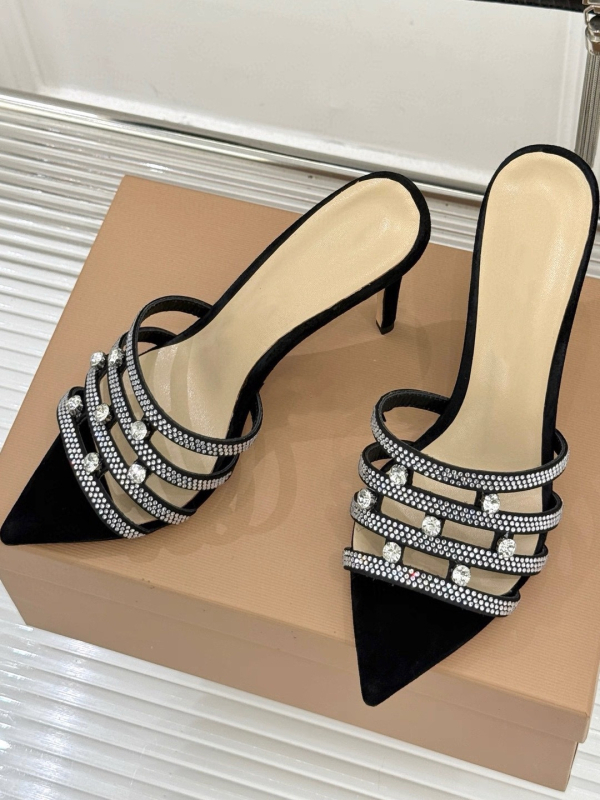 Sandale s rhinestones, s jednim remenom, otvoreni prsti, tanka potpetica 6-8 cm