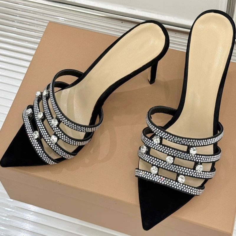 Sandale s rhinestones, s jednim remenom, otvoreni prsti, tanka potpetica 6-8 cm