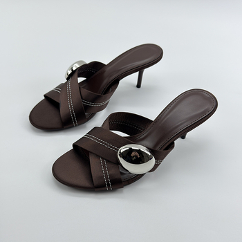 Ženske sandale s otvorenim prstima, francuski stil, tanak pet 6–8 cm, rimski stil.