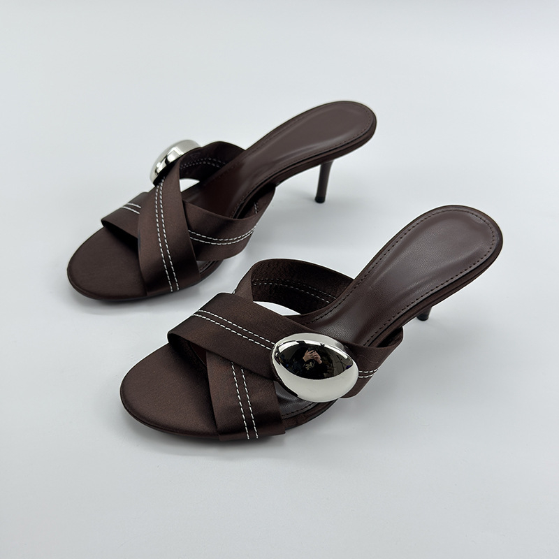 Ženske sandale s otvorenim prstima, francuski stil, tanak pet 6–8 cm, rimski stil.