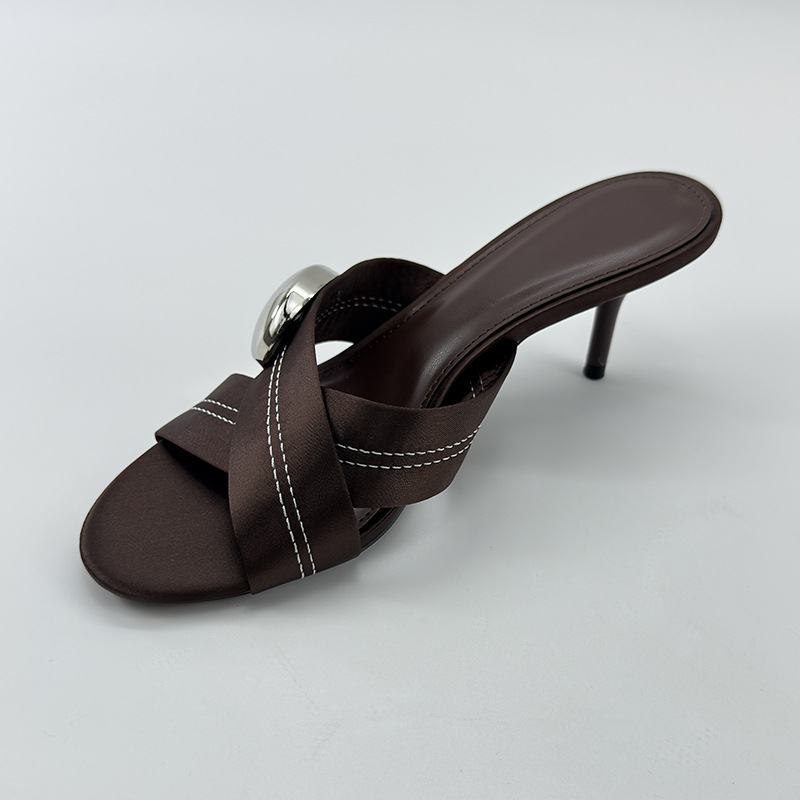 Ženske sandale s otvorenim prstima, francuski stil, tanak pet 6–8 cm, rimski stil.