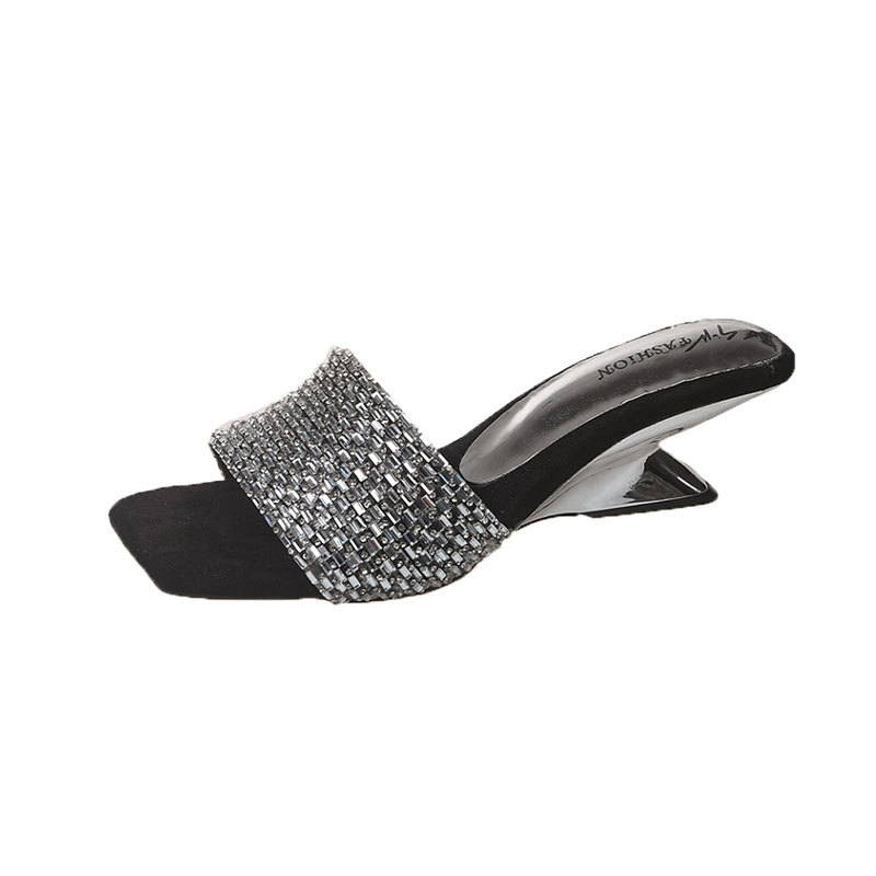 Ženske sandale sa rhinestones na visokim petama, kvadratni vrh, gornji dio: super vlakna, potplat: guma, stil: korejski