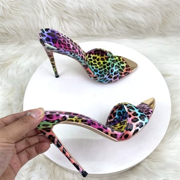 Visoke sandale s leopard printom, špičat nos, gornji dio od mikrovlakana, unutrašnjost od mikrovlakana, PU potplat, tanak potpetica, 12 cm visina pete