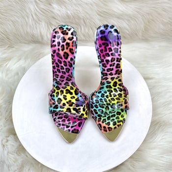 Visoke sandale s leopard printom, špičat nos, gornji dio od mikrovlakana, unutrašnjost od mikrovlakana, PU potplat, tanak potpetica, 12 cm visina pete