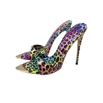 Visoke sandale s leopard printom, špičat nos, gornji dio od mikrovlakana, unutrašnjost od mikrovlakana, PU potplat, tanak potpetica, 12 cm visina pete
